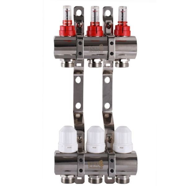 Колектор з регуляторами, витратомірами та кріпленнями 1"х3